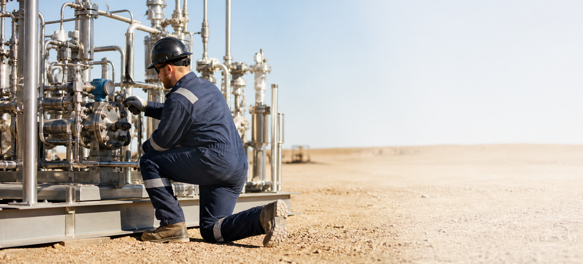 Field technician at measurement equipment