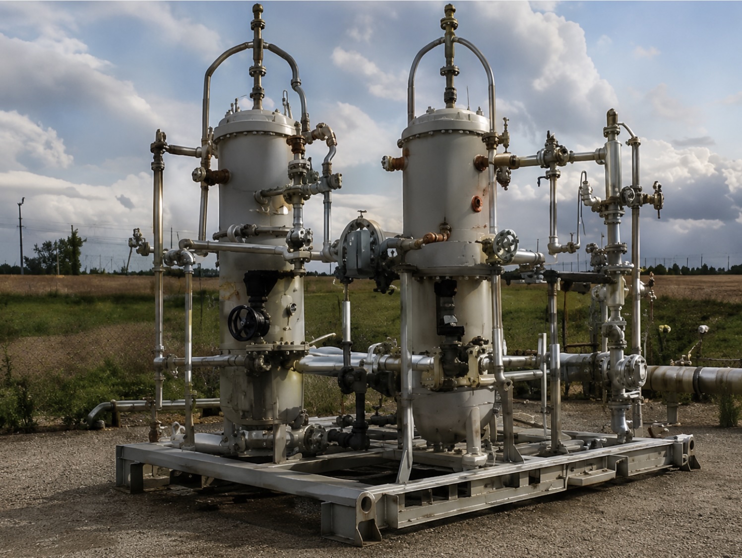 Field measurement skid at sunset