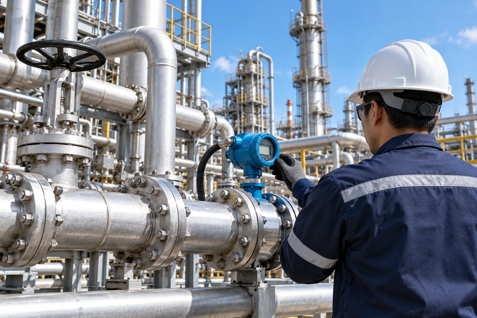 Illustrative field technician at liquid measurement equipment